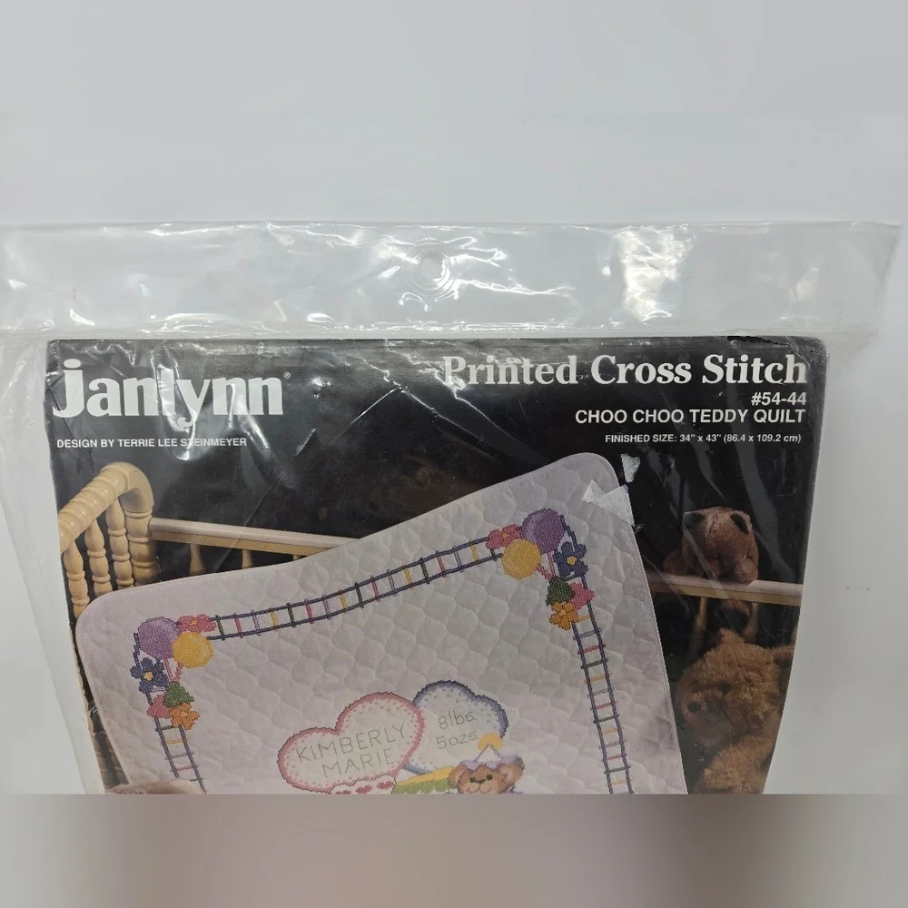 Janlynn Printed Cross Stitch Choo Choo Teddy Bear Quilt Finished Size 35x43